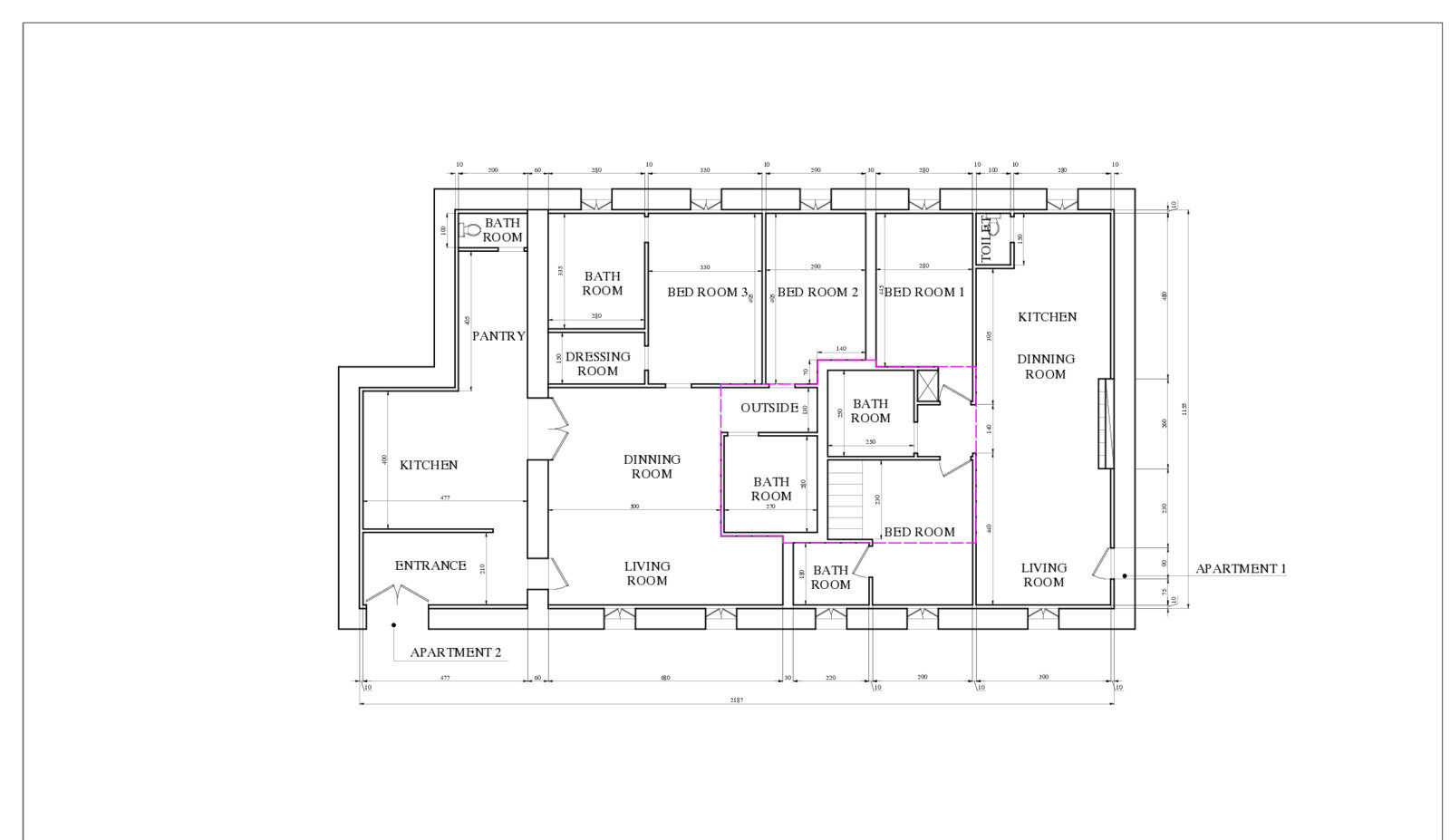 Plan 2D — niveau en deux appartements