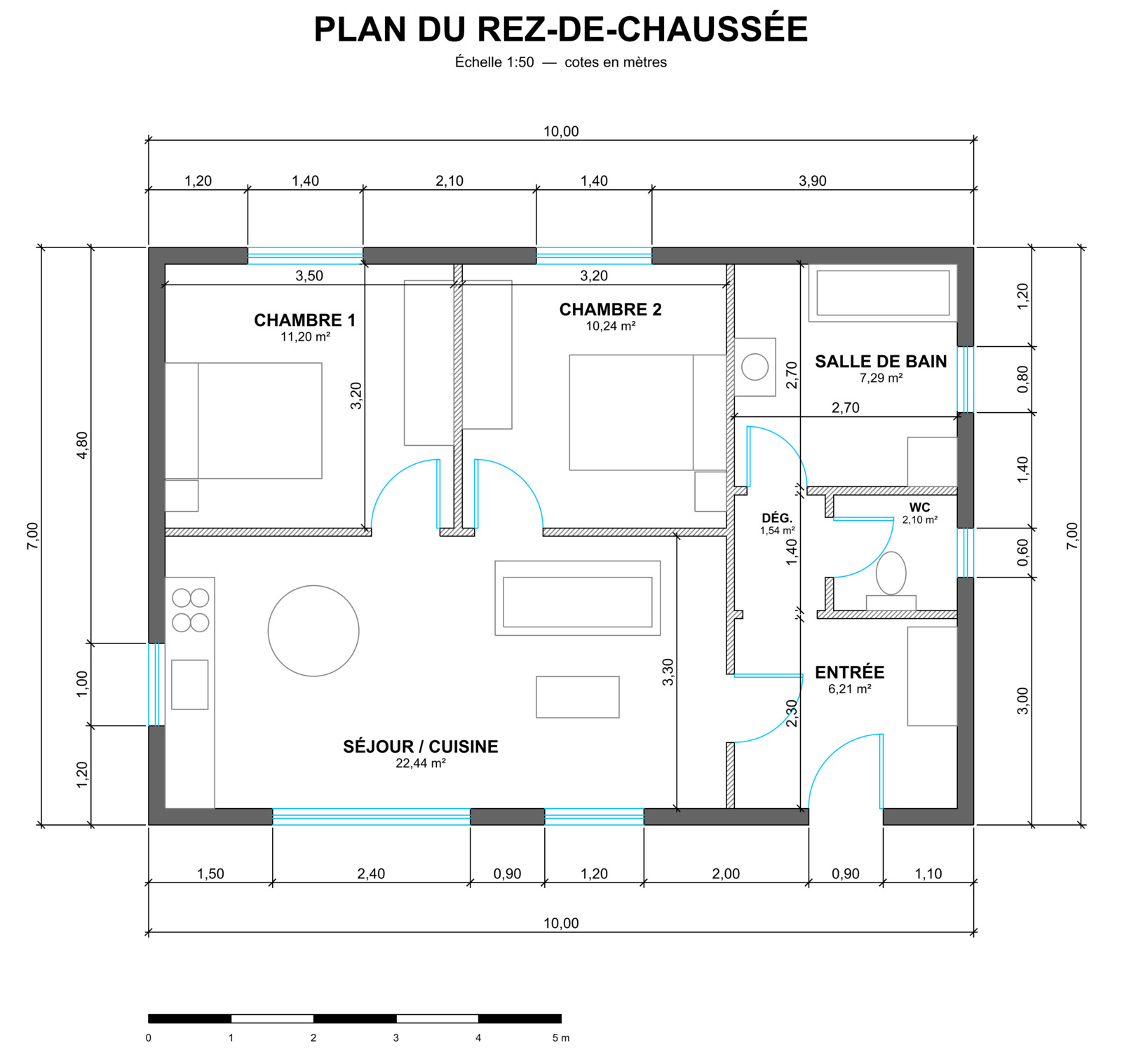 Plan AutoCAD coté d'un logement